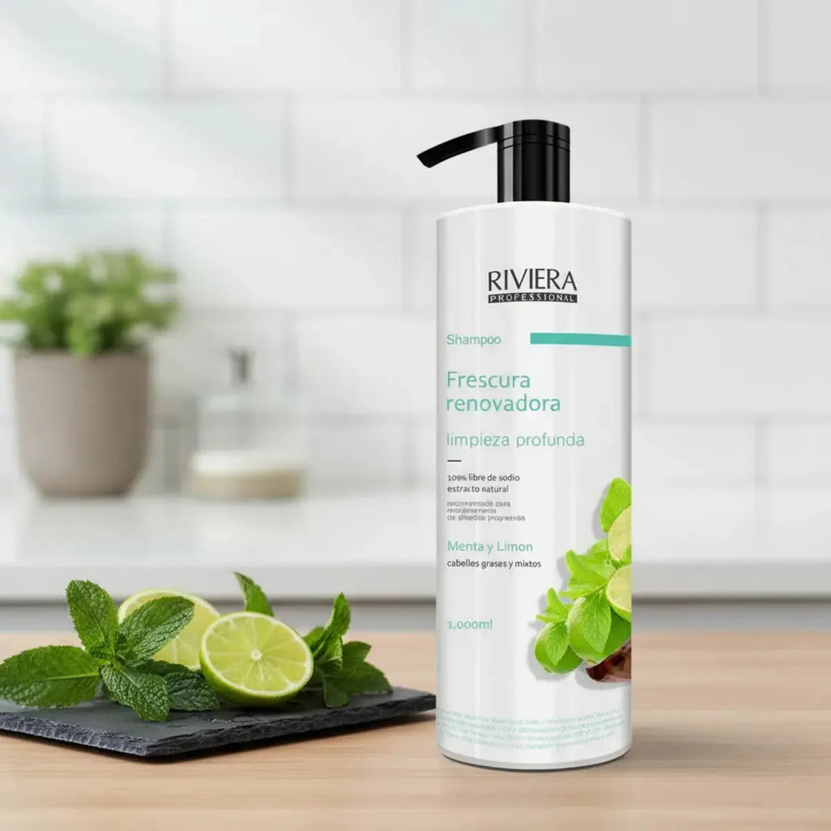 Shampoo Sin Sal Riviera Menta Y Limón Para Cabellos Grasos 1L