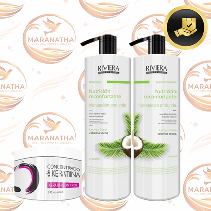 Shampoo 1l + Acond. S/sal Cabellos Secos + Keratina Riviera