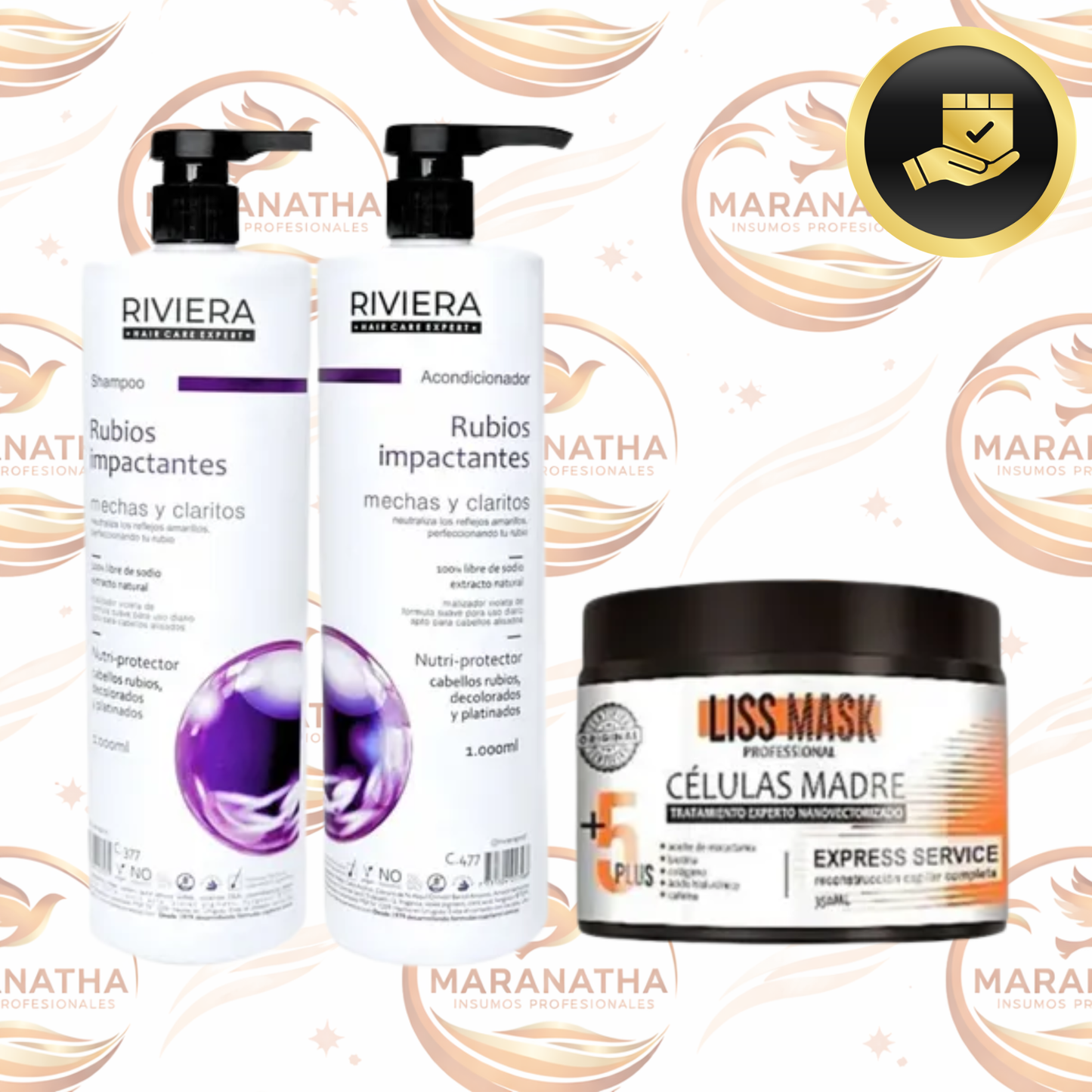 Alisado Células Madre 350gr + Shampoo Sin Sal 1l + Acond. 1l