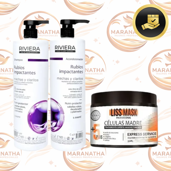 Alisado Células Madre 350gr + Shampoo Sin Sal 1l + Acond. 1l