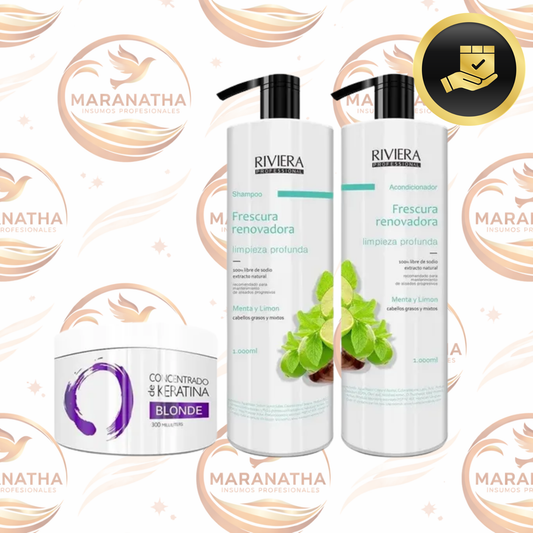 Shampoo 1l + Acond. Cabellos Grasos + Keratina Matizadora