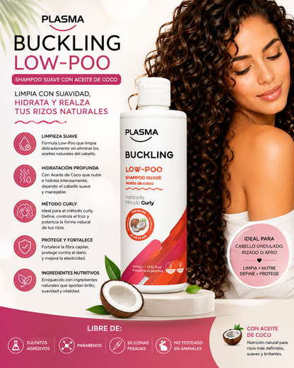Shampoo Rulos Buckling Low Poo  400ml Suave Aceite De Coco