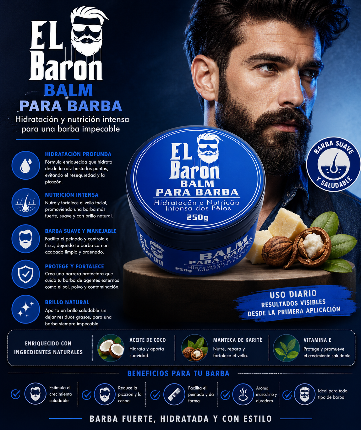 Balsamo Para Barba Hidratante Nutricion El Baron 250gr