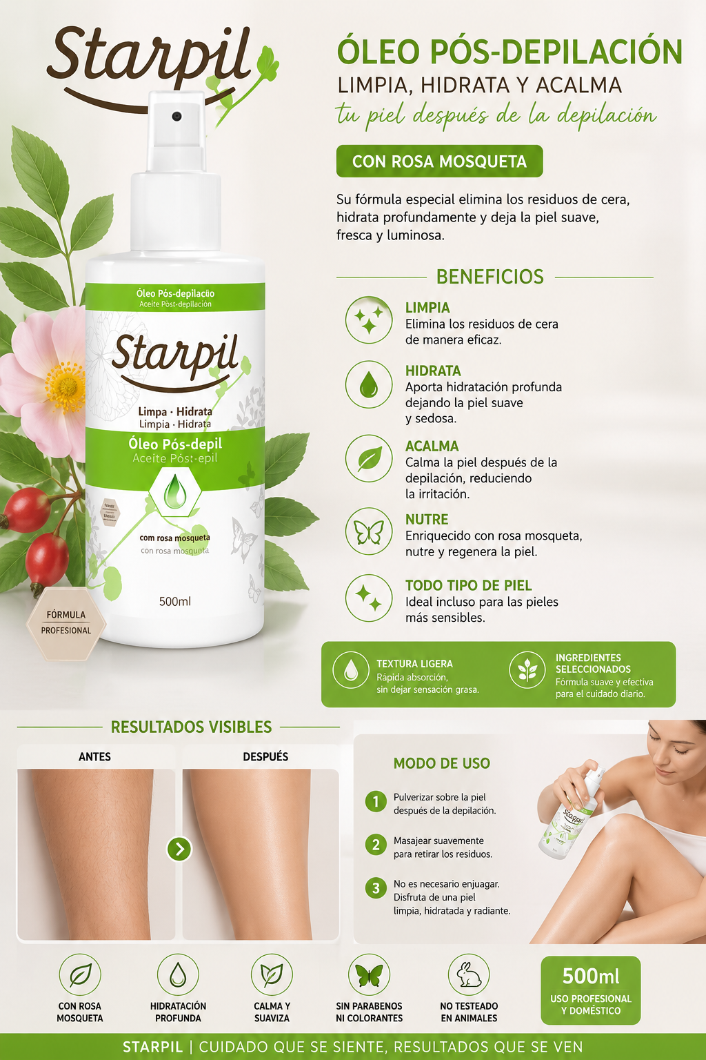 Oleo Pos Depilatorio Limpia Hidrata Starpil 500ml
