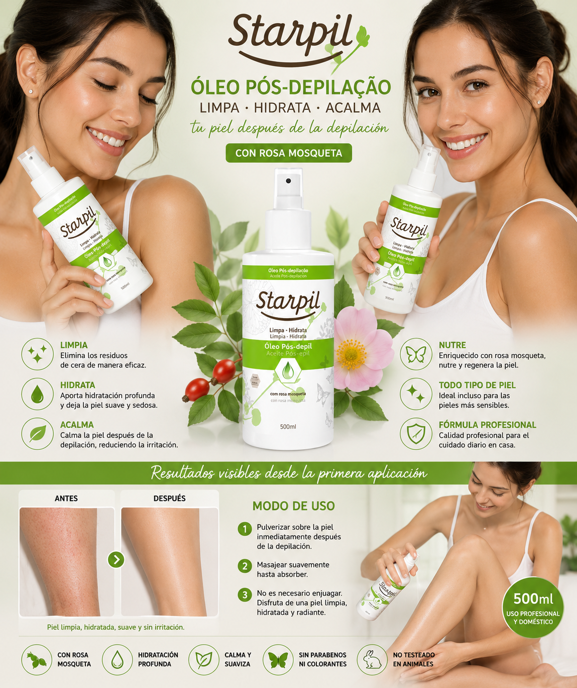 Oleo Pos Depilatorio Limpia Hidrata Starpil 500ml