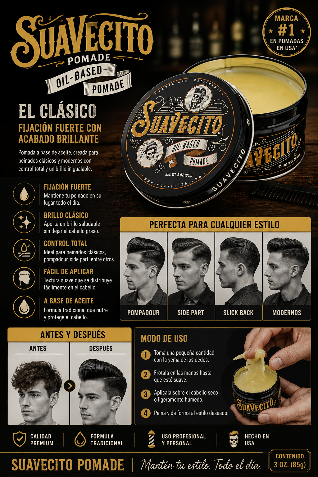 Cera Pomada Suavecito Profesional Original 85g Oiled Based