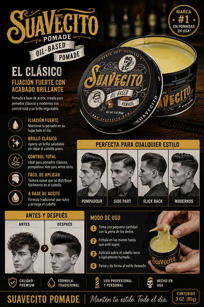 Cera Pomada Suavecito Profesional Original 85g Oiled Based