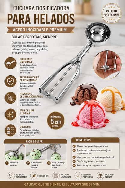Cuchara Grande Para Helado De 6 Cm, Perfecta Para Servir