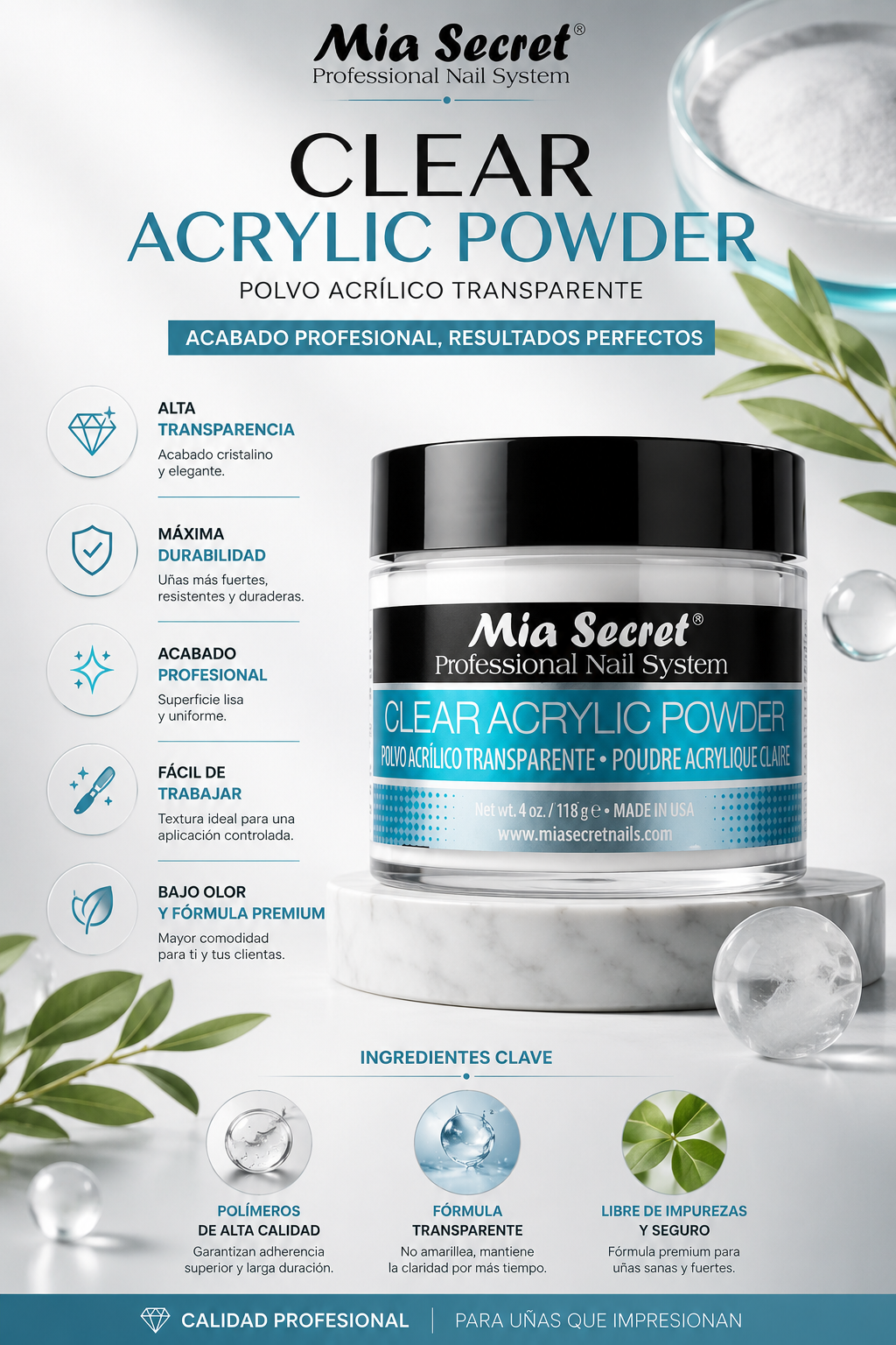 Mia Secret Polimero Polvo Acrilico 30gr.