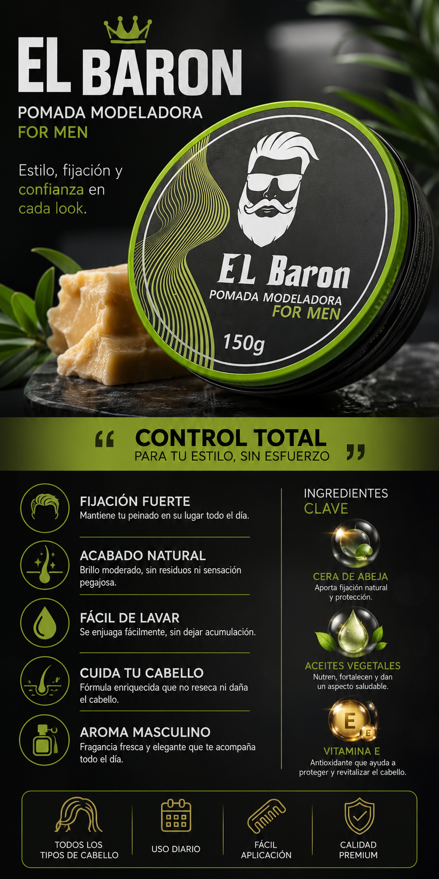 Cera Modeladora El Baron 150g Profesional