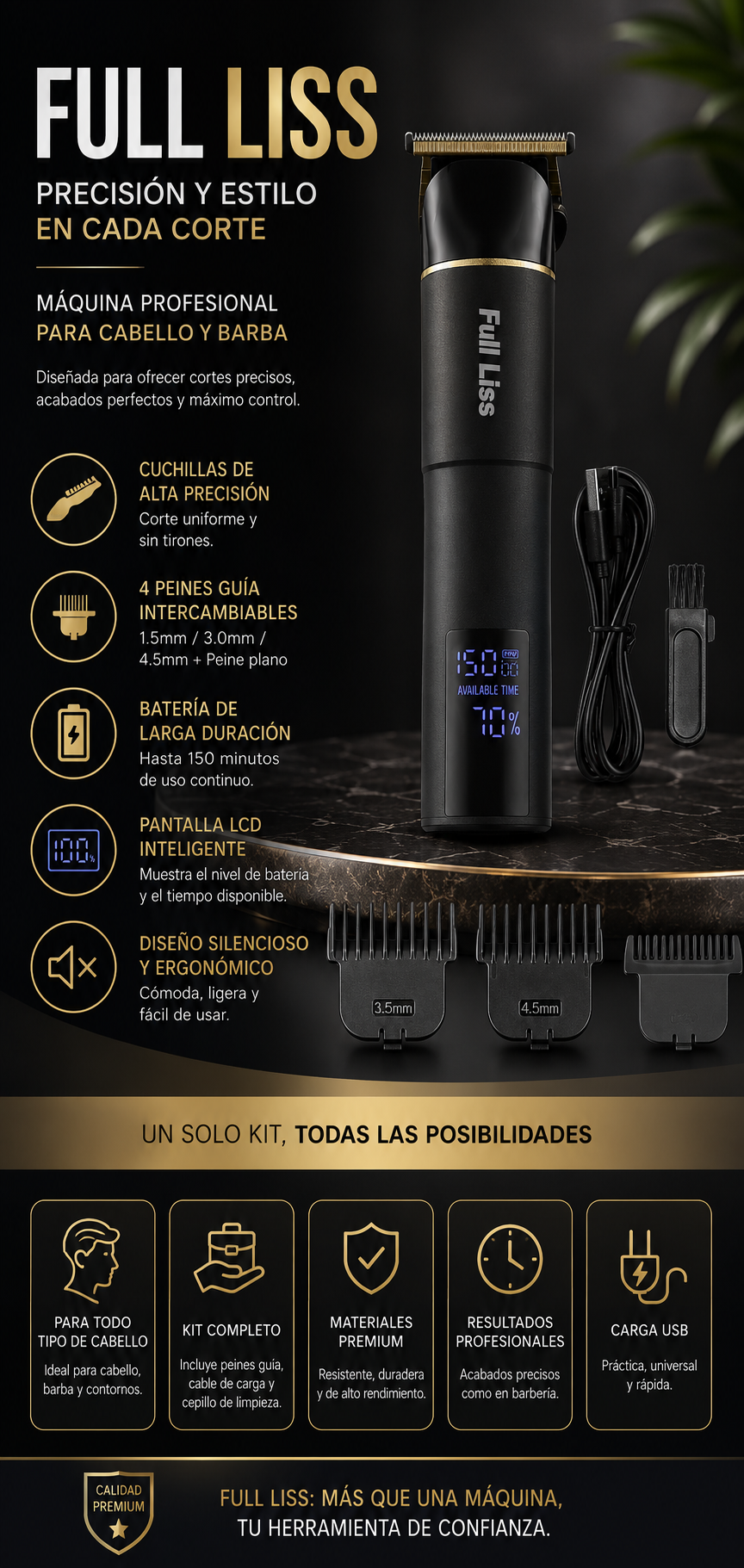 Full Liss Cortapelo Inalambrica Dorada T-blade Usb