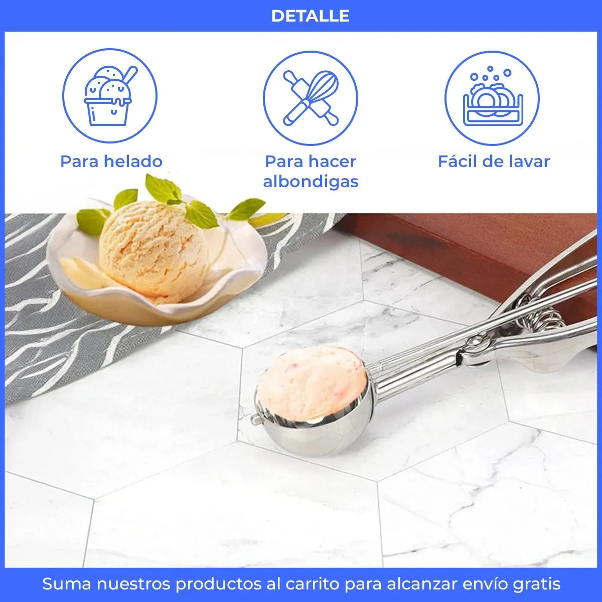 Cuchara Grande Para Helado De 6 Cm, Perfecta Para Servir