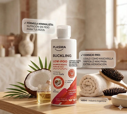 Shampoo Rulos Buckling Low Poo  400ml Suave Aceite De Coco