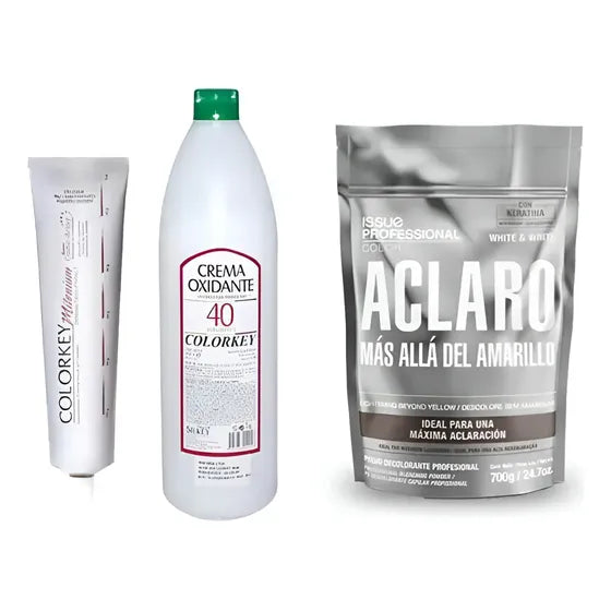 Kit Platinado  Decolorante , Tinta  Y Oxidante Para Barberia