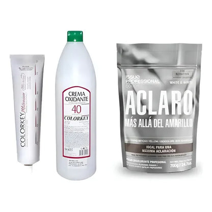 Kit Platinado  Decolorante , Tinta  Y Oxidante Para Barberia