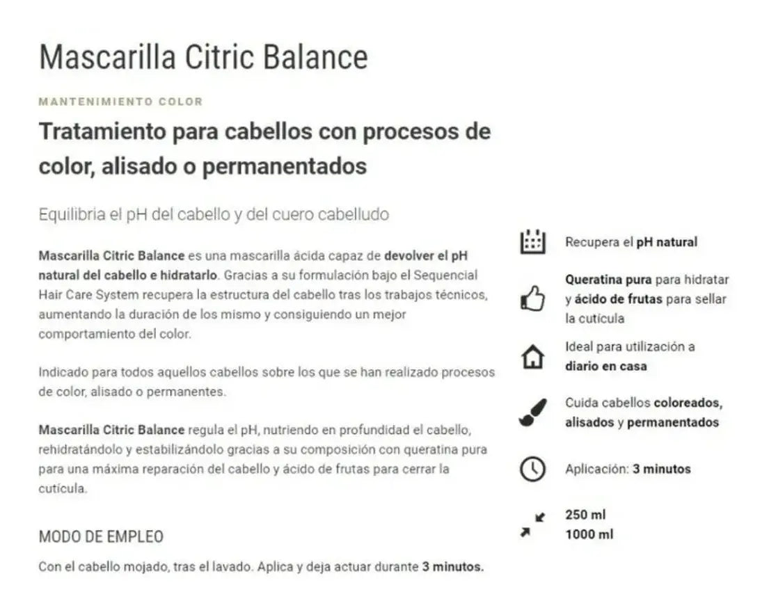 Mascarilla Salerm® Citric P/ Cabello Teñido 1 Litro