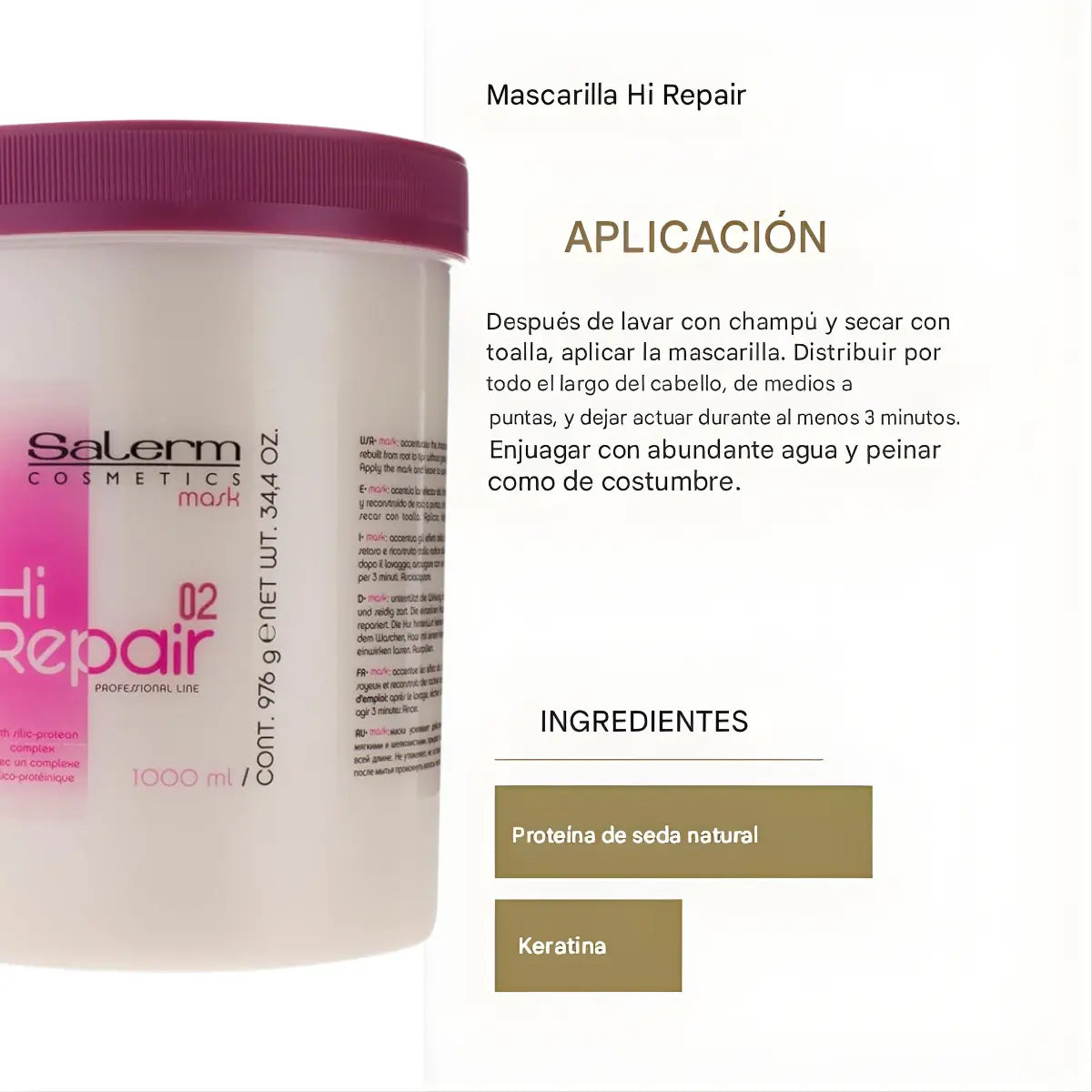 Mascarilla Reparadora Salerm Hair Repair 1000ml Profesional