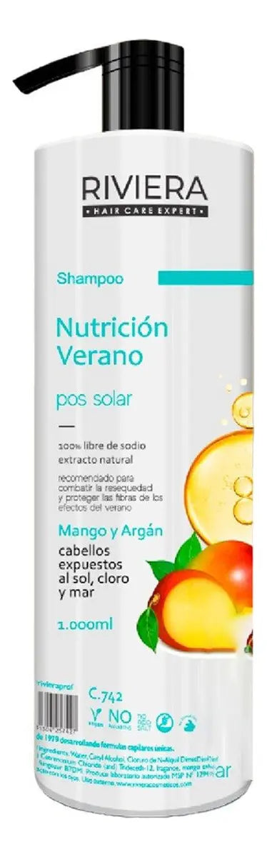 Shampoo Sin Sal Riviera Nutrición Verano Mango Y Argán 1l