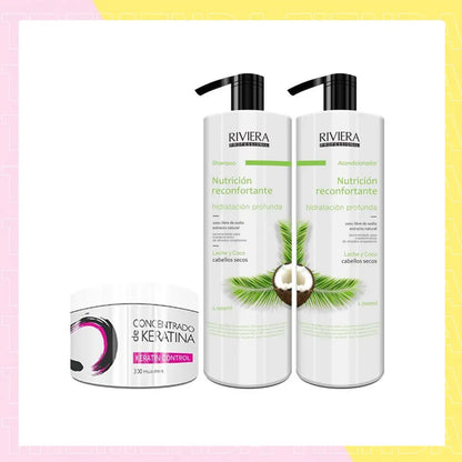 Shampoo 1l + Acond. S/sal Cabellos Secos + Keratina Riviera
