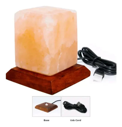 Lampara Con Luz De Colores De Sal Himalaya Cuadrada Usb Gs