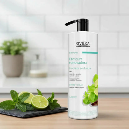 Shampoo Sin Sal Riviera Menta Y Limón Para Cabellos Grasos 1L