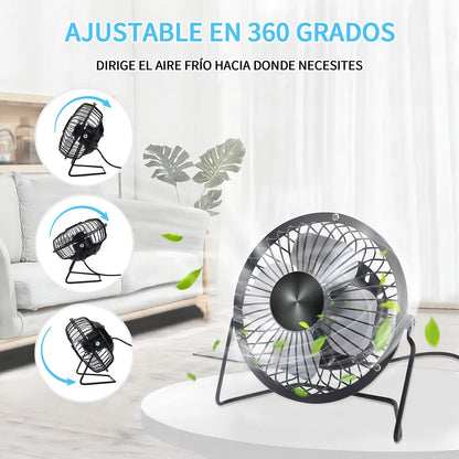 Ventilador USB de Mesa Silencioso Black Mount Rotación 360º Portátil