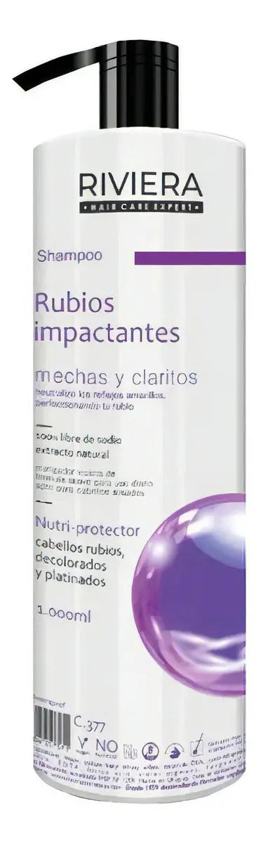 Shampoo Matizador Riviera Rubios Impactantes Para Cabellos Teñidos 1 Litro