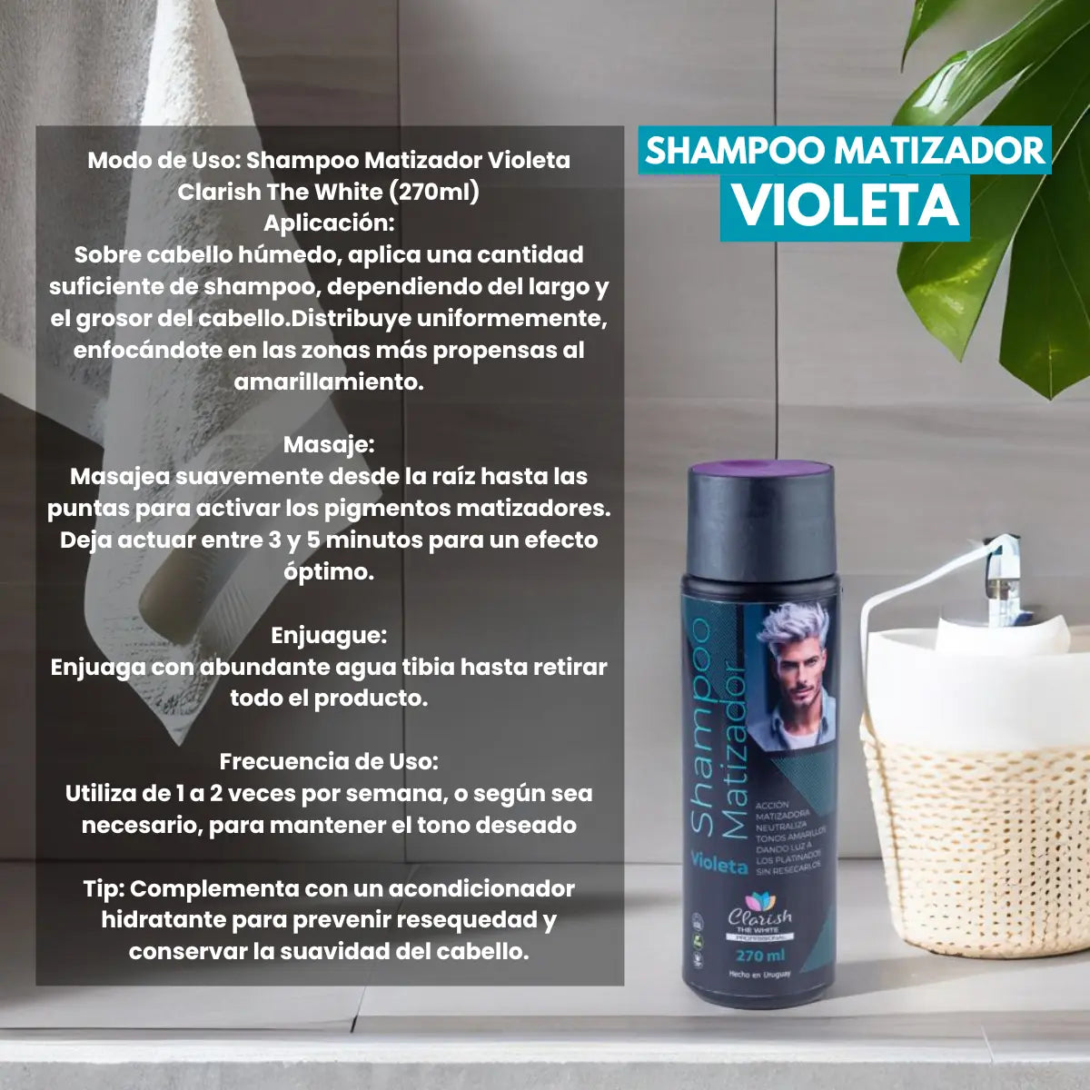 Shampoo Matizador Violeta Hombre 270ml Clarish The White