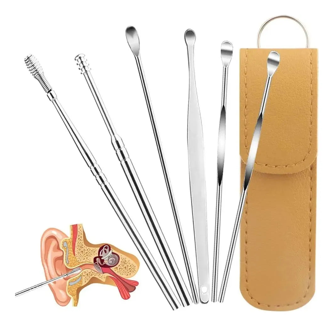 Kit De Limpieza Para Oído Con Funda 6 Pcs Acero Inoxidable