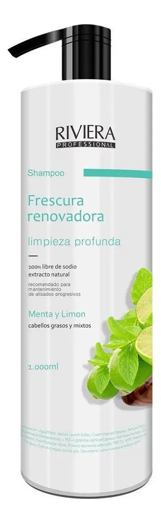 Shampoo Sin Sal Riviera Menta Y Limón Para Cabellos Grasos 1L