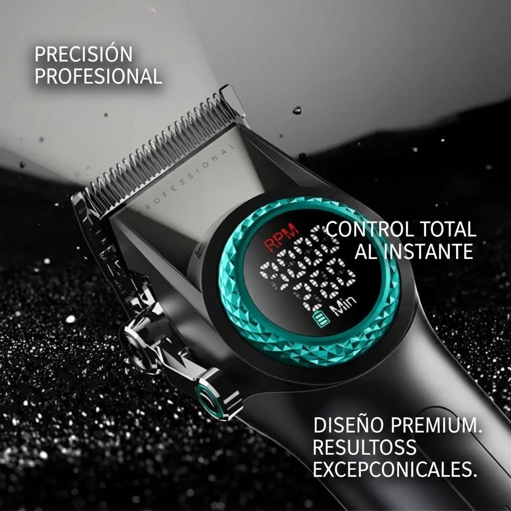 Cortadora de pelo VGR V-001 negra, inalámbrica y recargable, con pantalla digital LED y cuchillas de acero.