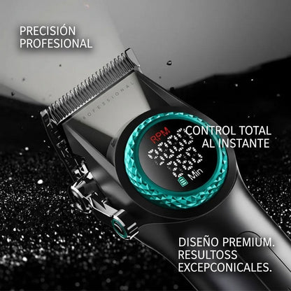 Cortadora de pelo VGR V-001 negra, inalámbrica y recargable, con pantalla digital LED y cuchillas de acero.