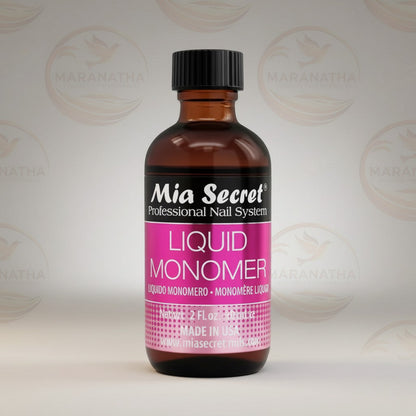 Monomero líquido Mia Secret de 59ml en envase ámbar con tapa negra. Ideal para uñas acrílicas.