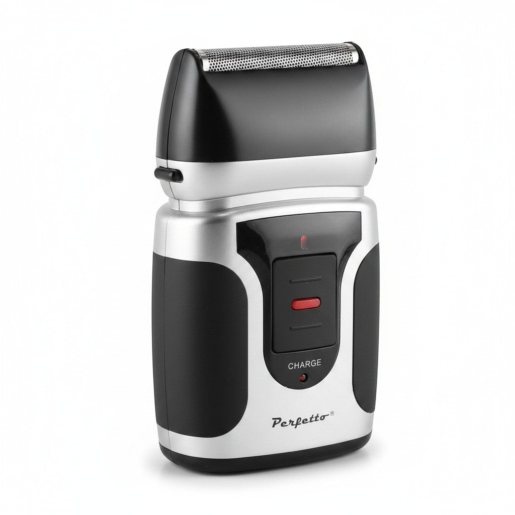 Maranatha Insumos Profesionales Perfetto electric shaver with black and silver casing, foil head, and charge indicator.