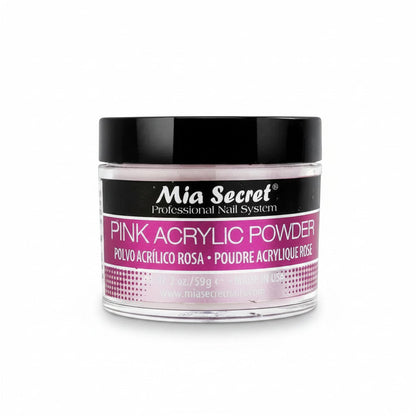 Maranatha Insumos Profesionales Mia Secret Pink Acrylic Powder, translucent pink shade, 60g jar. Professional nail system for durable, non-yellowing enhancements.