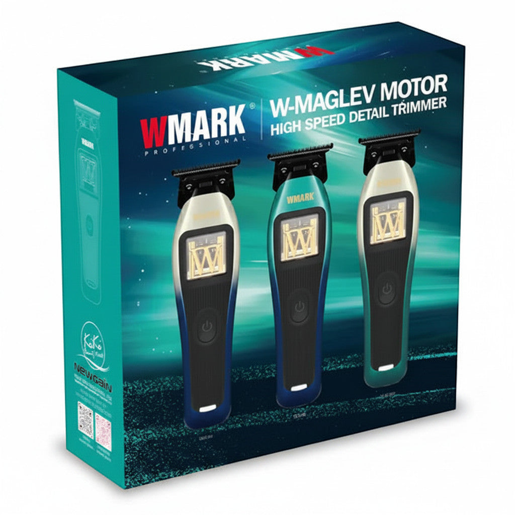 Maranatha Insumos Profesionales Wmark professional detail trimmer with W-Maglev motor, 10000rpm, diamond blades. Available in silver, blue, and green.